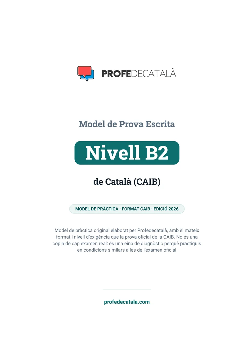 Portada del Model de Prova Escrita B2 de Català (CAIB) en PDF